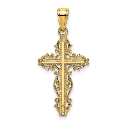 14K Gelbgold Kreuz-Charm mit Spitzenbesatz