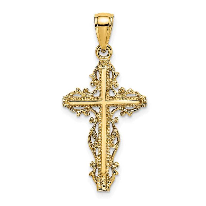 14K Gelbgold Kreuz-Charm mit Spitzenbesatz
