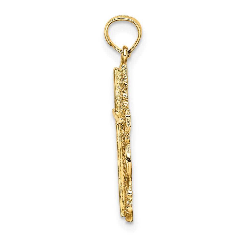 14K Gelbgold Stick Kreuz mit Lace Zierde Charm