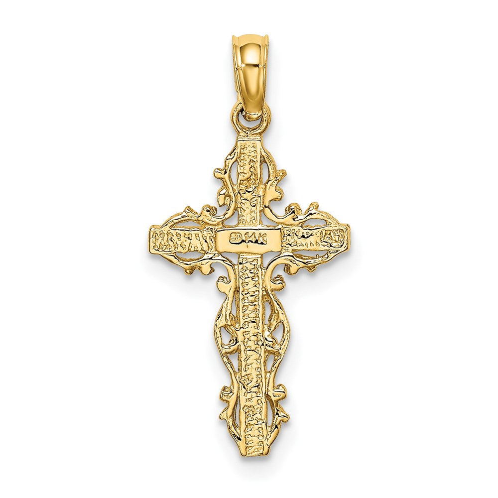 14K Gelbgold Stick Kreuz mit Lace Zierde Charm