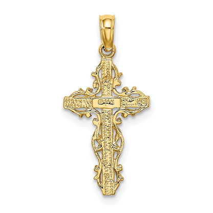 14K Gelbgold Stick Kreuz mit Lace Zierde Charm