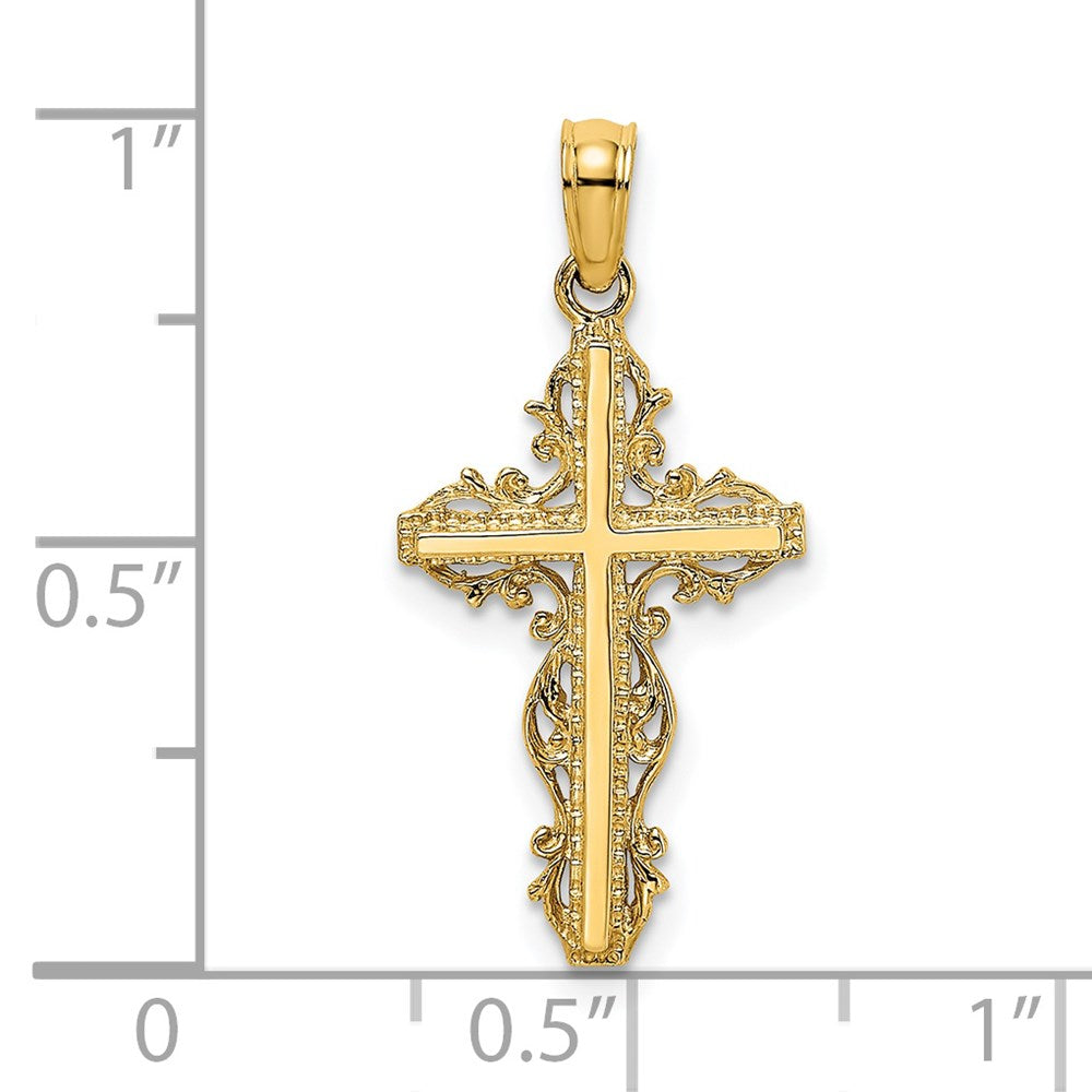 14K Gelbgold Stick Kreuz mit Lace Zierde Charm
