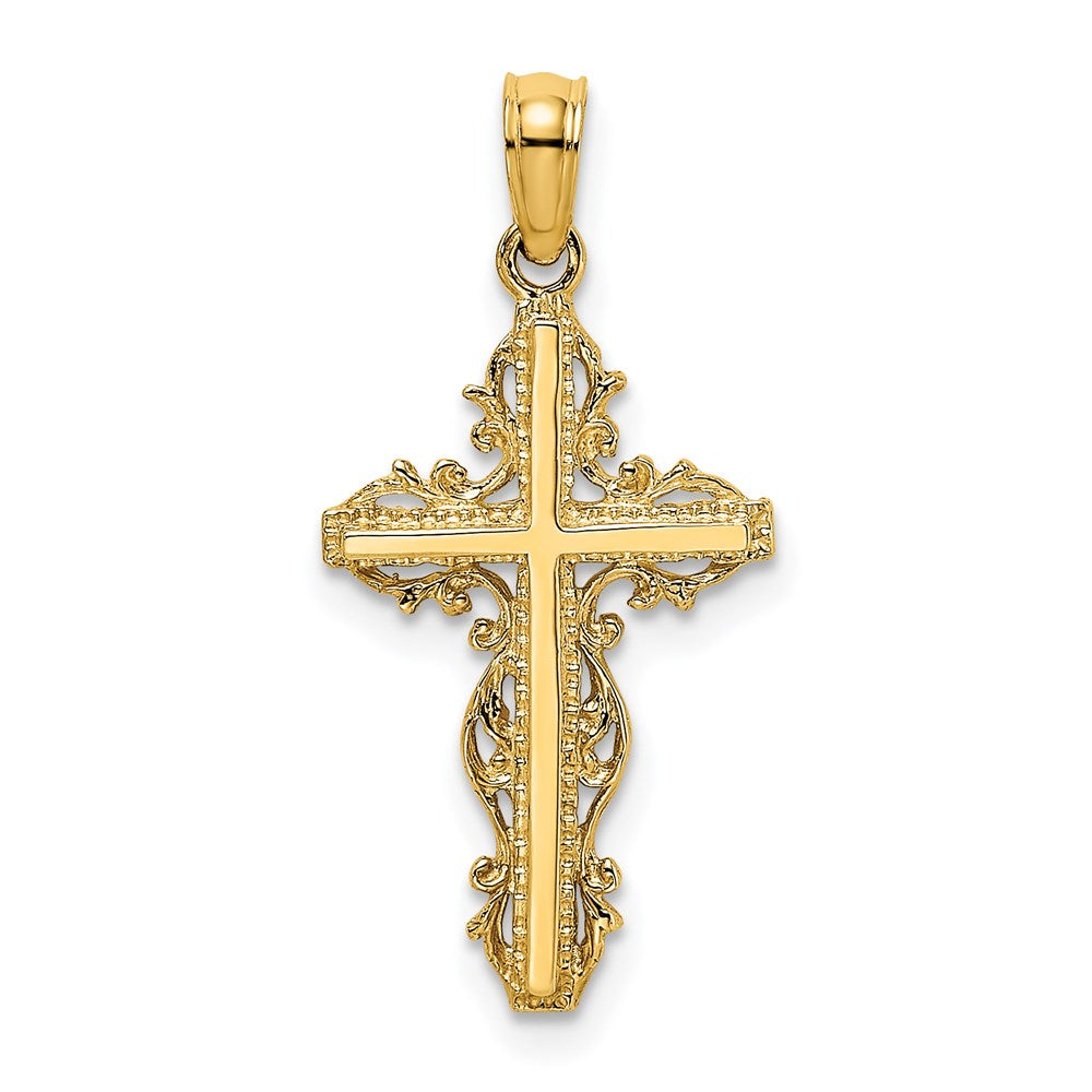 14K Gelbgold Stick Kreuz mit Lace Zierde Charm