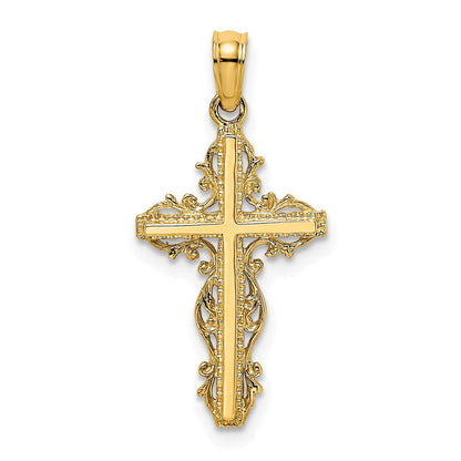 14K Gelbgold Stick Kreuz mit Lace Zierde Charm