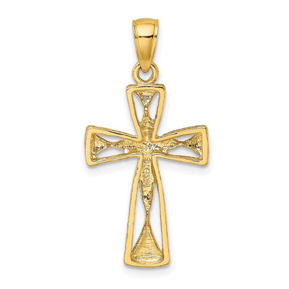 14K Gelbgold Kreuz-Charm, poliert, mit Cut-Out-Design