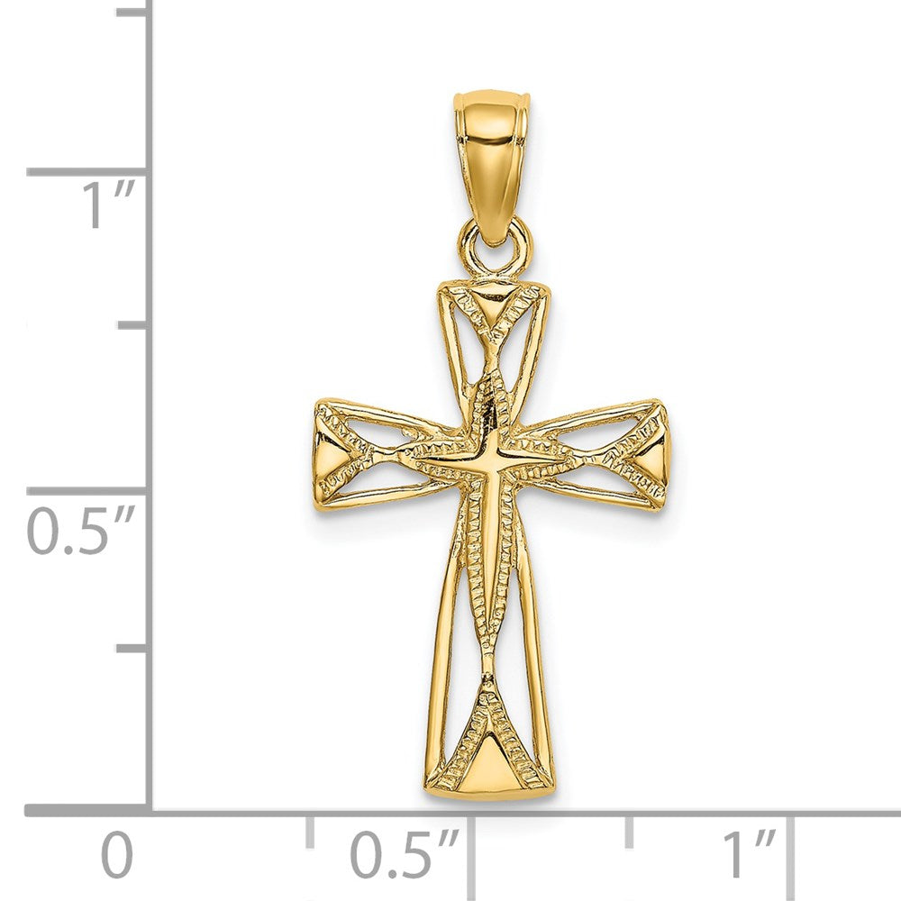14K Gelbgold Kreuz-Charm, poliert, mit Cut-Out-Design