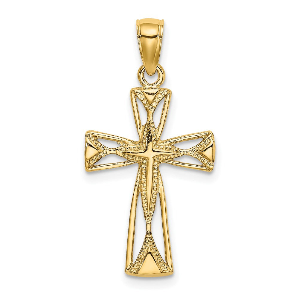14K Gelbgold Kreuz-Charm, poliert, mit Cut-Out-Design