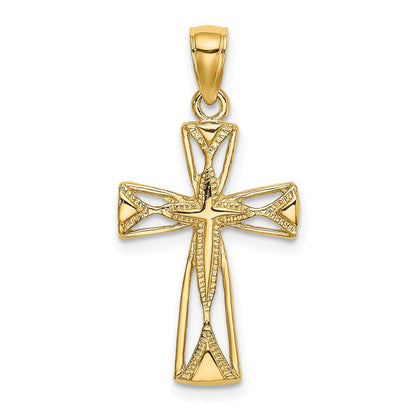 14K Gelbgold Kreuz-Charm, poliert, mit Cut-Out-Design