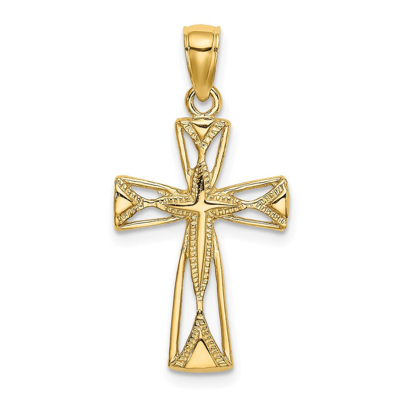14K Gelbgold Kreuz-Charm, poliert, mit Cut-Out-Design