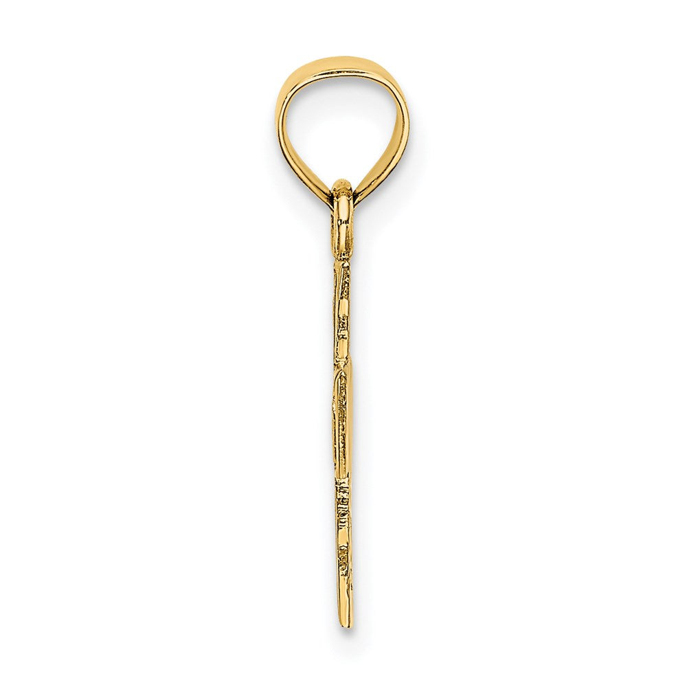 14K Gelbgold Poliert und Strukturiert Kreuz Charm