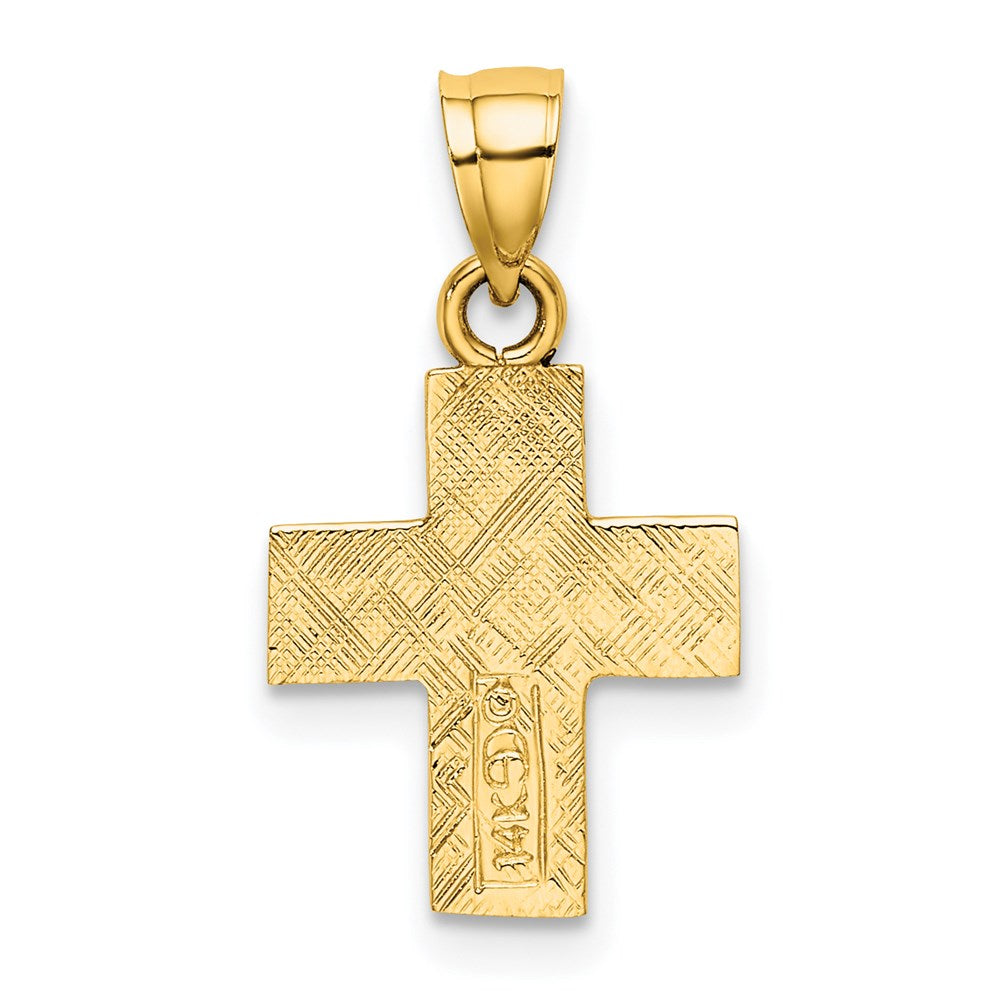 14K Gelbgold Poliert und Strukturiert Kreuz Charm