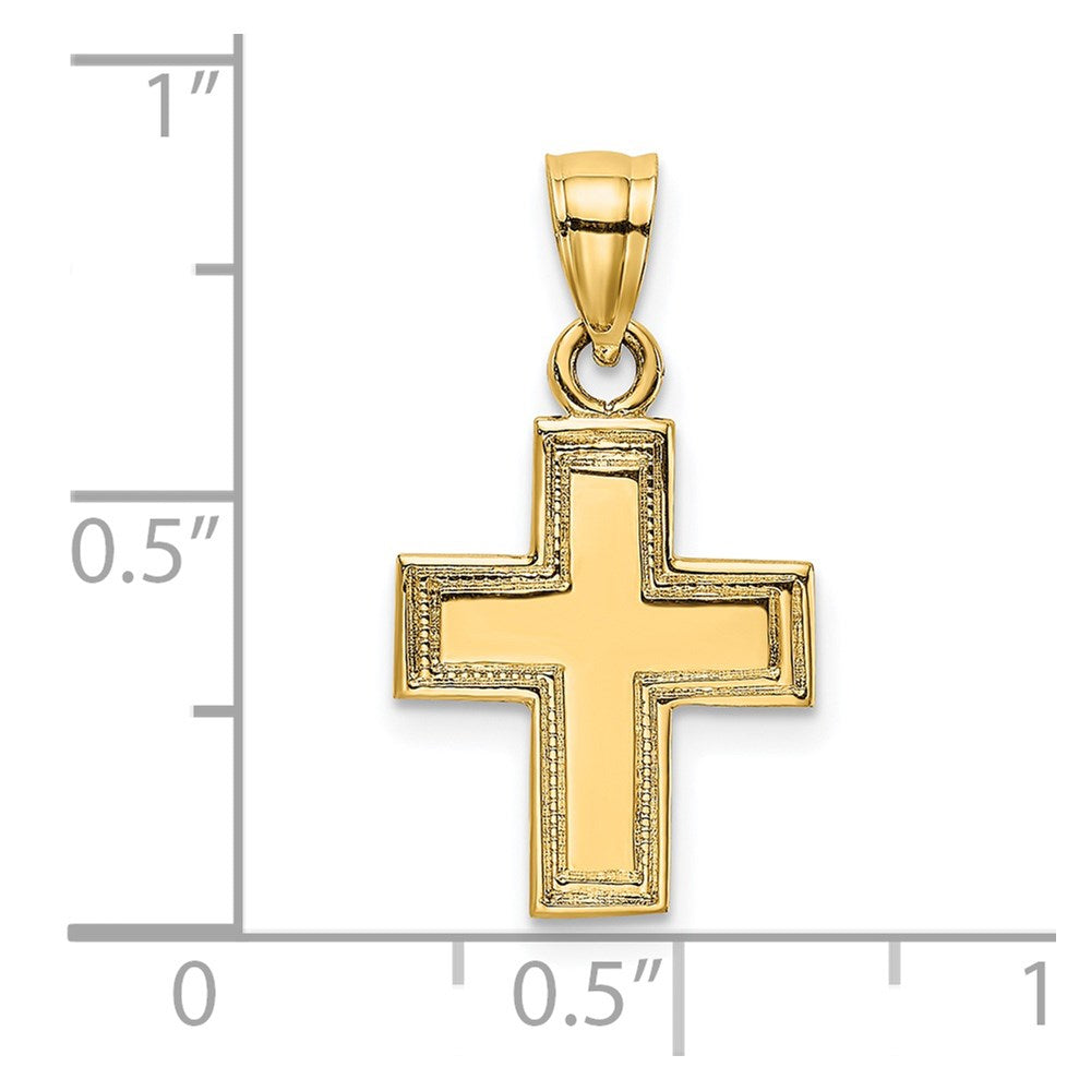 14K Gelbgold Poliert und Strukturiert Kreuz Charm