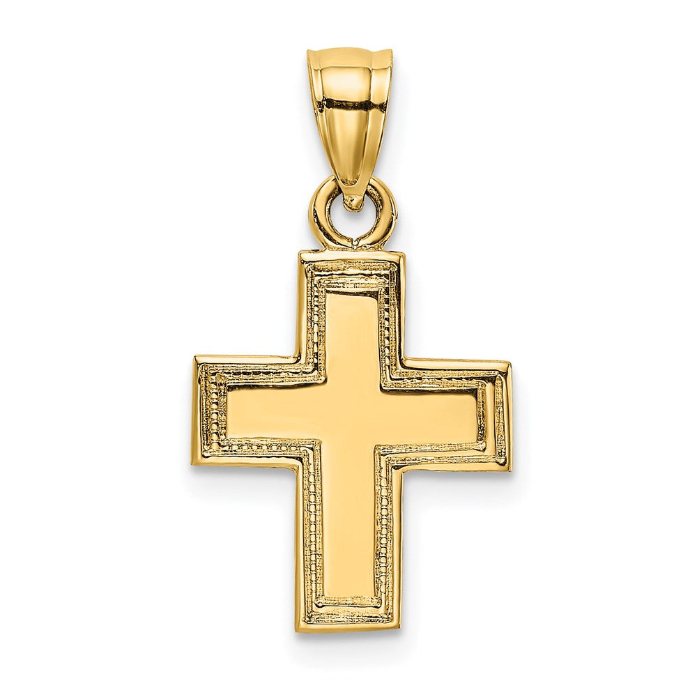 14K Gelbgold Poliert und Strukturiert Kreuz Charm