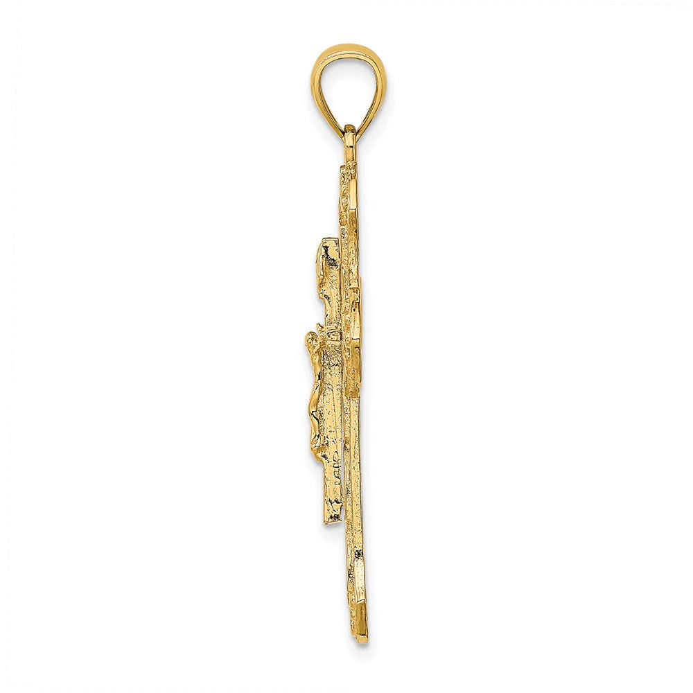 14K Gelbgold Kruzifix mit Pfeil-Charm, strukturiert
