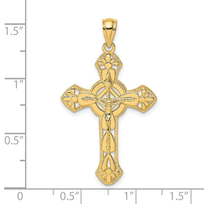 14K Gelbgold Kruzifix mit Pfeil-Charm, strukturiert