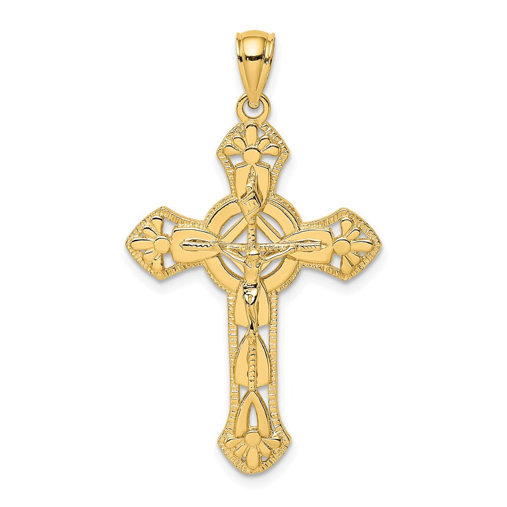14K Gelbgold Kruzifix mit Pfeil-Charm, strukturiert