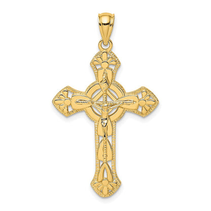 14K Gelbgold Kruzifix mit Pfeil-Charm, strukturiert