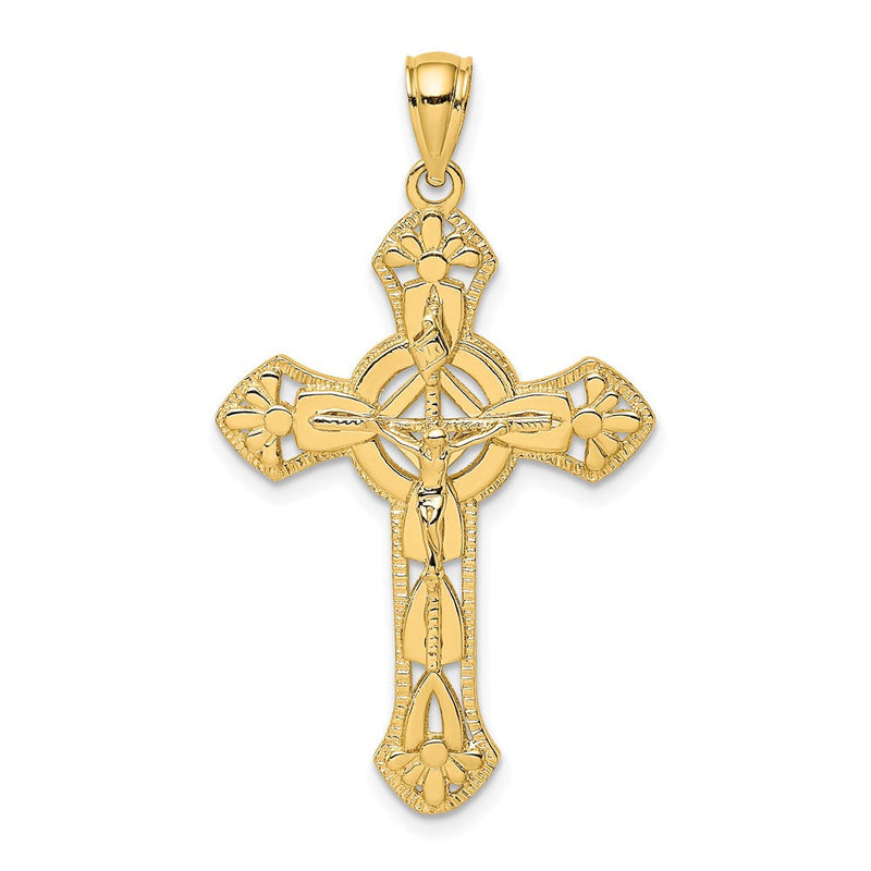 14K Gelbgold Kruzifix mit Pfeil-Charm, strukturiert