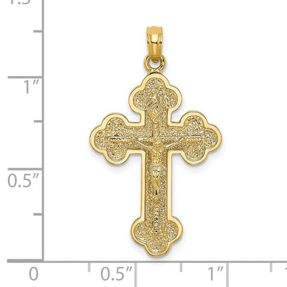 Charm Kruzifix mit Kleeblattenden aus 14K Gelbgold