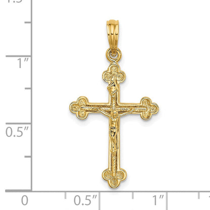 14K Gelbgold Schmales Krucifix-Charm mit Kreuzblütenenden