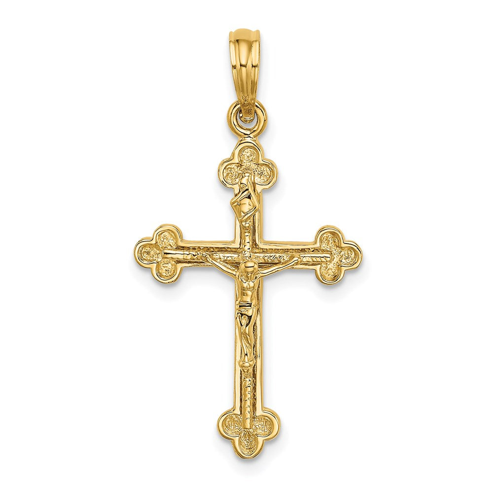 14K Gelbgold Schmales Krucifix-Charm mit Kreuzblütenenden