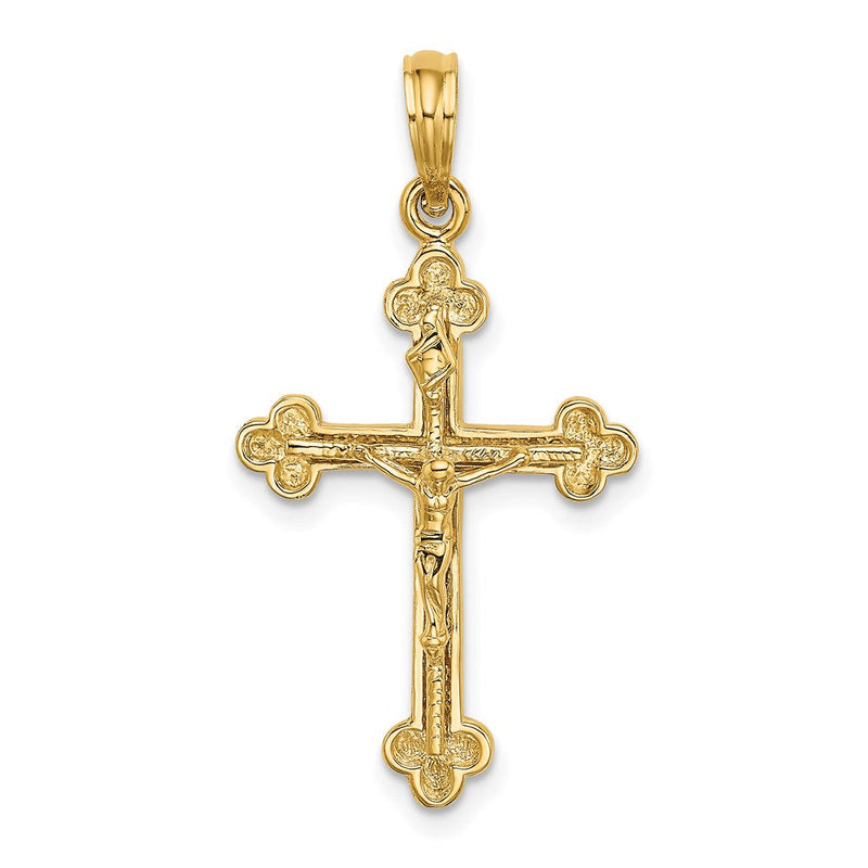 14K Gelbgold Schmales Krucifix-Charm mit Kreuzblütenenden