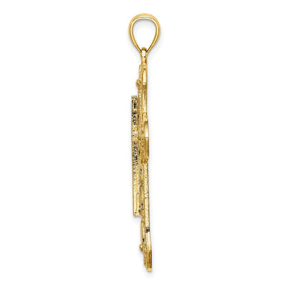 14K Gelbgold Kreuzanhänger mit floralem Cut-Out-Design