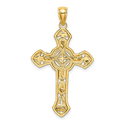 14K Gelbgold Kreuzanhänger mit floralem Cut-Out-Design