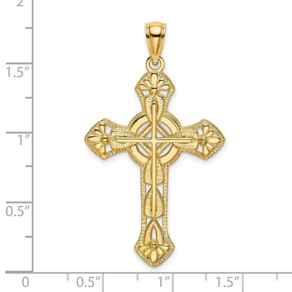 14K Gelbgold Kreuzanhänger mit floralem Cut-Out-Design