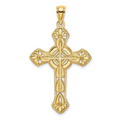 14K Gelbgold Kreuzanhänger mit floralem Cut-Out-Design