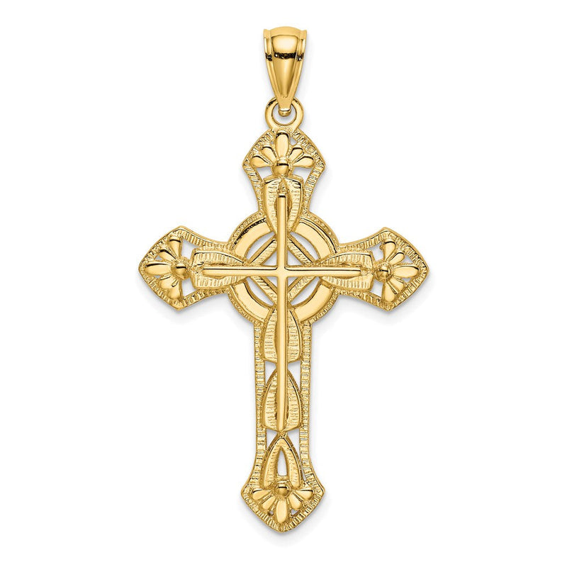14K Gelbgold Kreuzanhänger mit floralem Cut-Out-Design