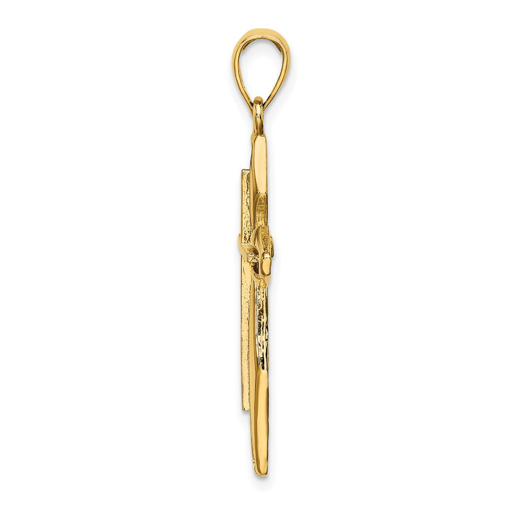 14K Gelbgold Kreuz-Charm, strukturiert
