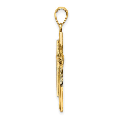 14K Gelbgold Kreuz-Charm, strukturiert