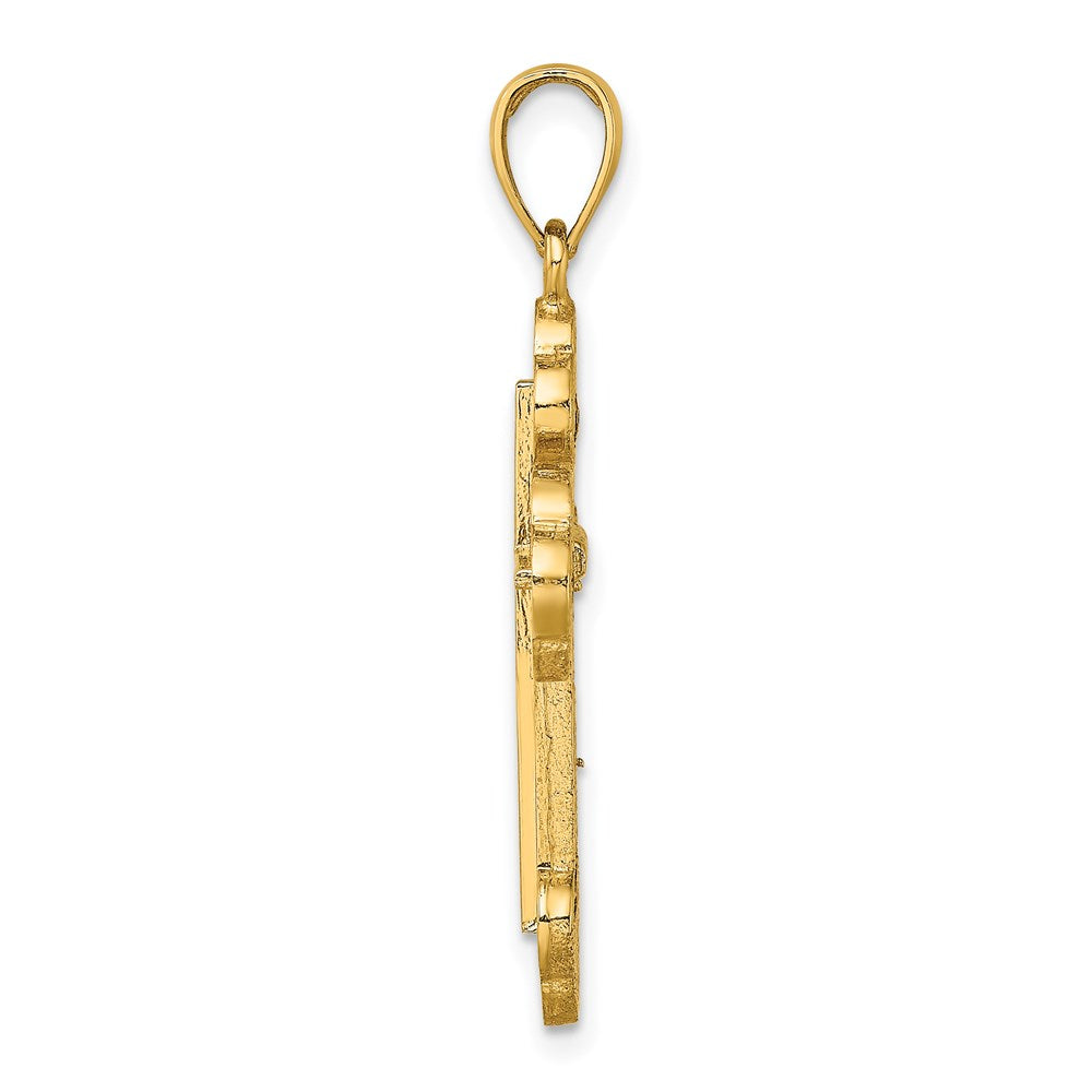 14K Gelbgold Kreuz-Charm mit Knospenmuster und Textur