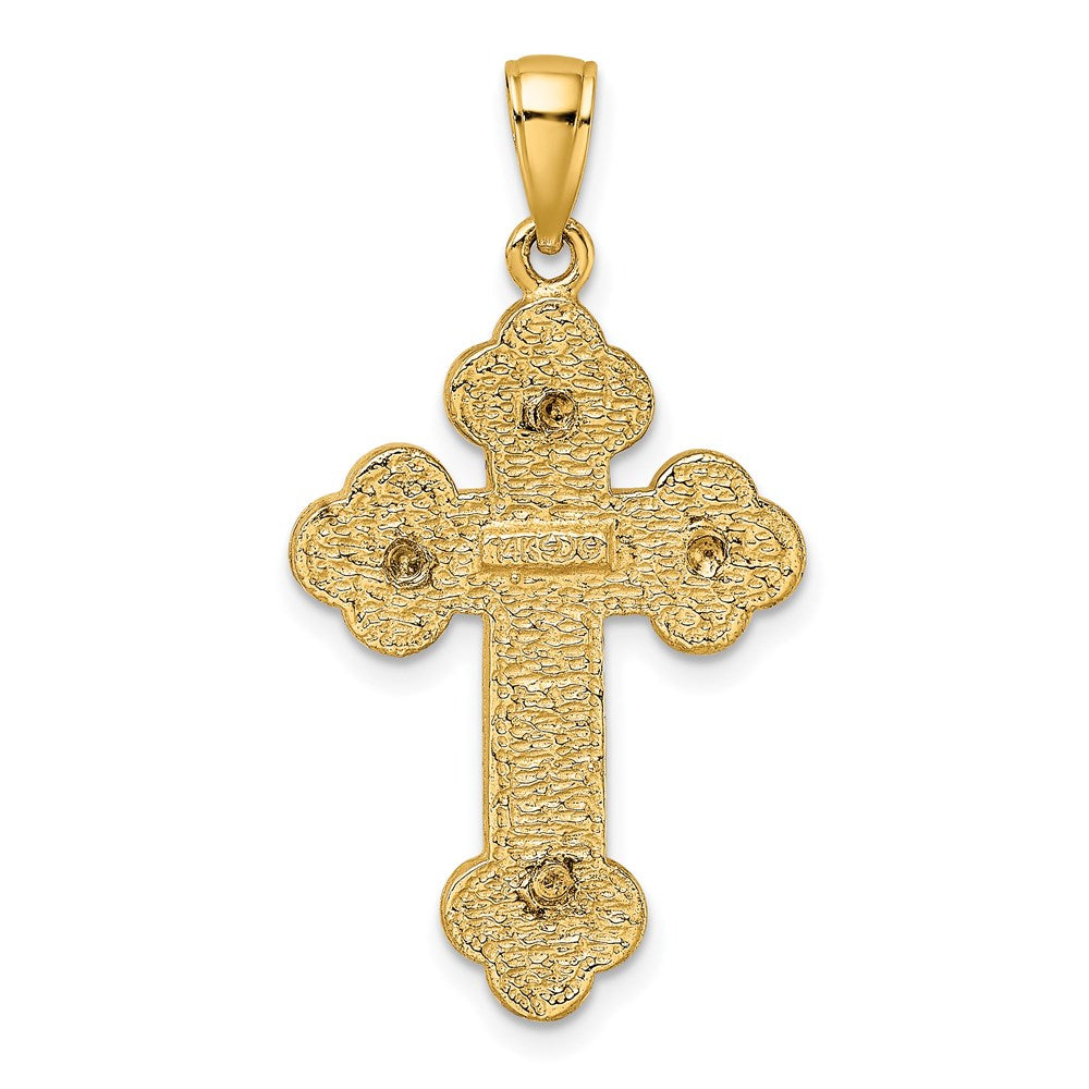 14K Gelbgold Kreuz-Charm mit Knospenmuster und Textur