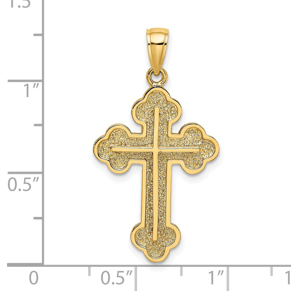 14K Gelbgold Kreuz-Charm mit Knospenmuster und Textur