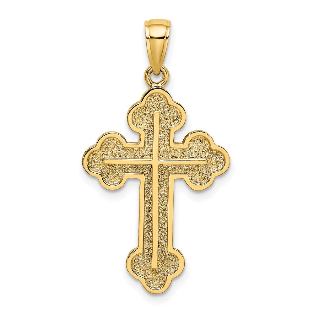 14K Gelbgold Kreuz-Charm mit Knospenmuster und Textur