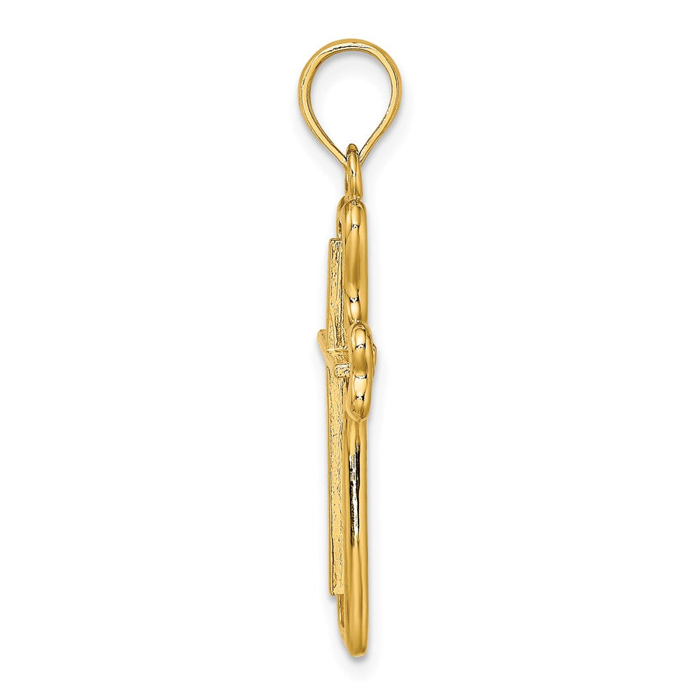 14K Gelbgold Kreuz mit Herz Geformt Ends Charm