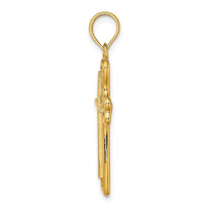 14K Gelbgold Kreuz mit Herz Geformt Ends Charm