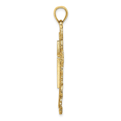 14K Gelbgold Kreuz mit Lace Zierde Charm