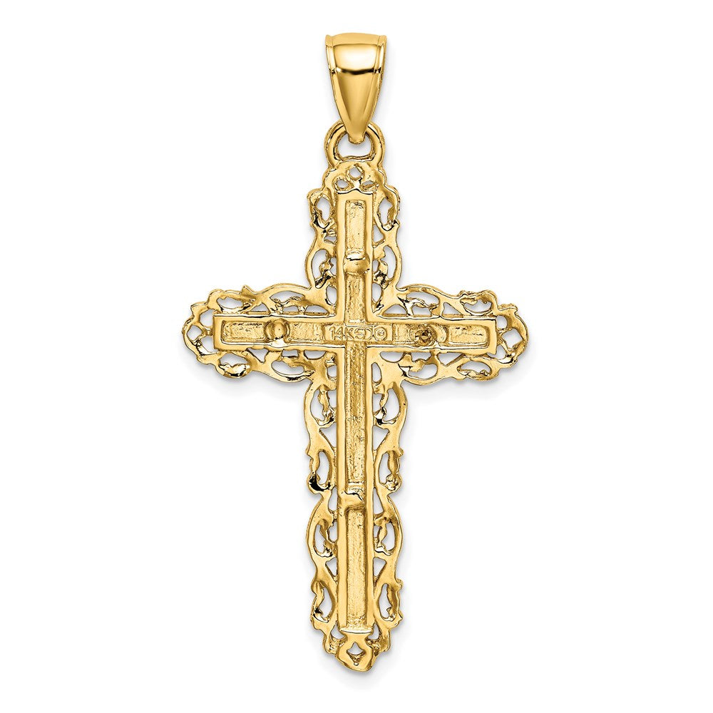 14K Gelbgold Kreuz mit Lace Zierde Charm