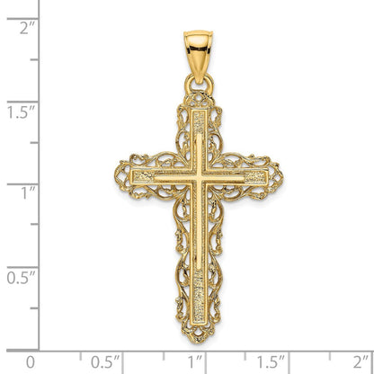 14K Gelbgold Kreuz mit Lace Zierde Charm
