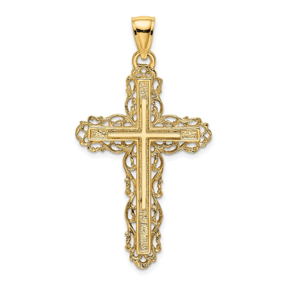 14K Gelbgold Kreuz mit Lace Zierde Charm