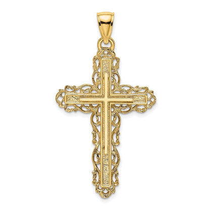14K Gelbgold Kreuz mit Lace Zierde Charm