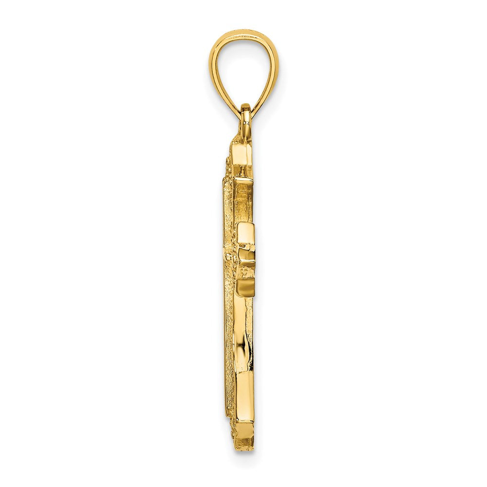 14K Gelbgold Kreuz-Charm mit Perlrand