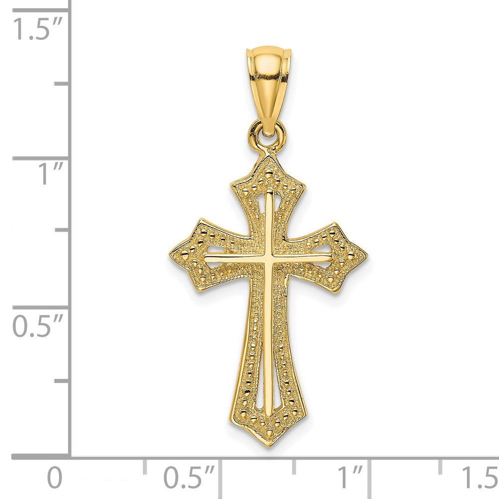 14K Gelbgold Kreuz-Charm mit Perlrand