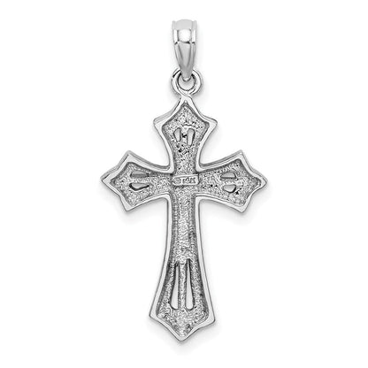 14K Weißgold Kreuz-Charm mit Perlrand