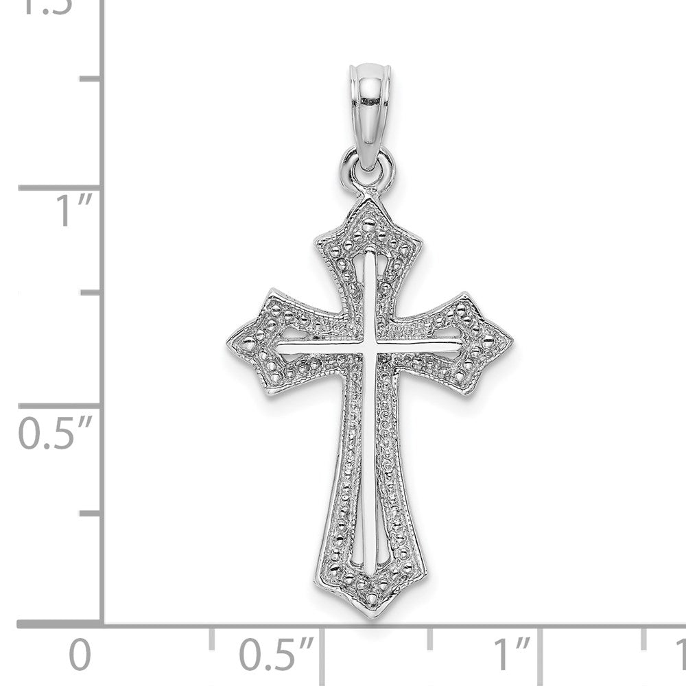 14K Weißgold Kreuz-Charm mit Perlrand