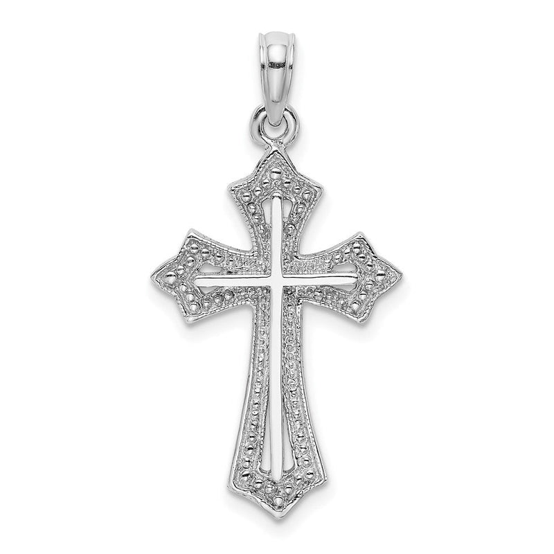 14K Weißgold Kreuz-Charm mit Perlrand