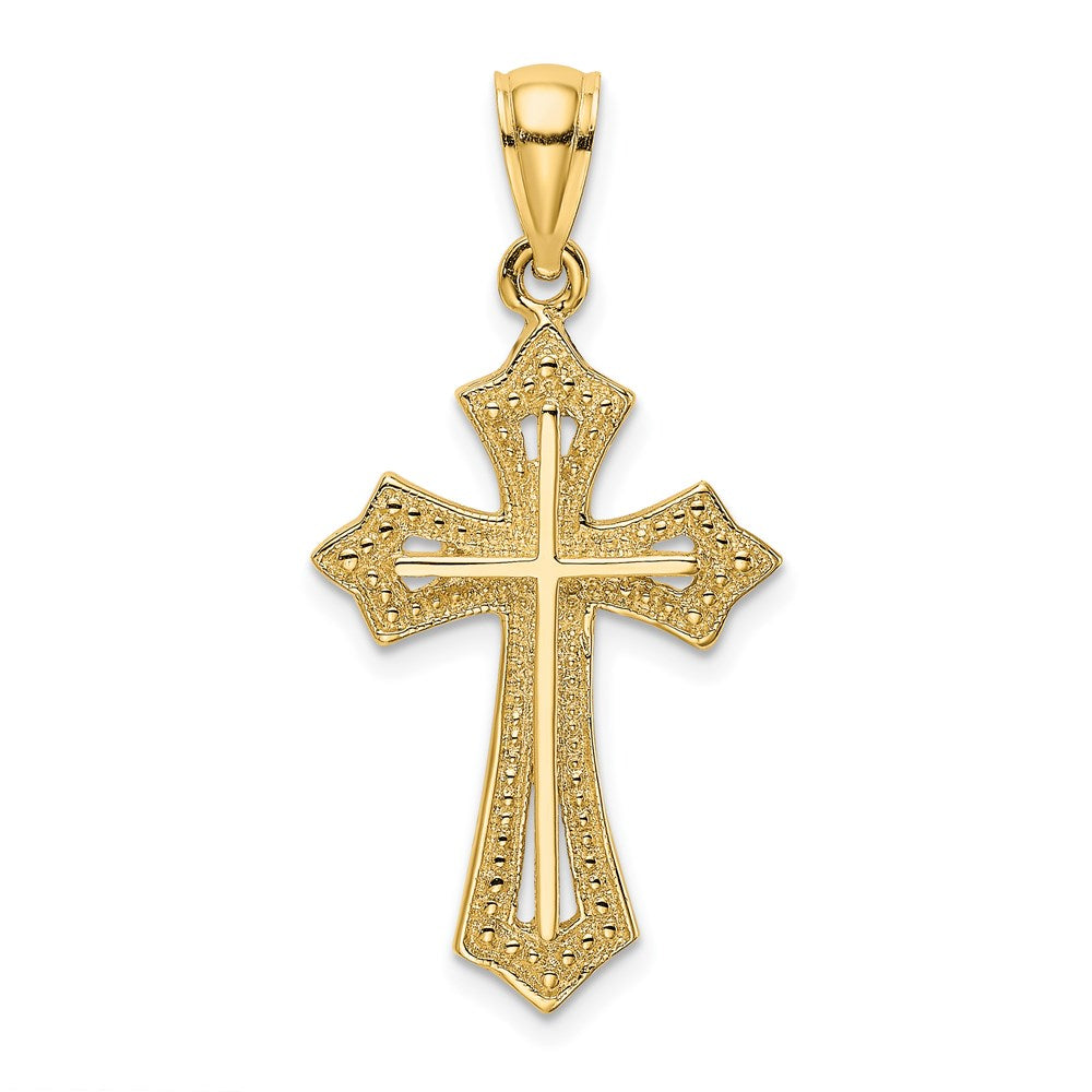 14K Gelbgold Kreuz-Charm mit Perlrand